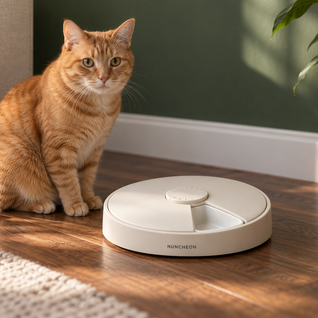 Tally Wet Feeder 4-Meal in Chalk, lifestyle view