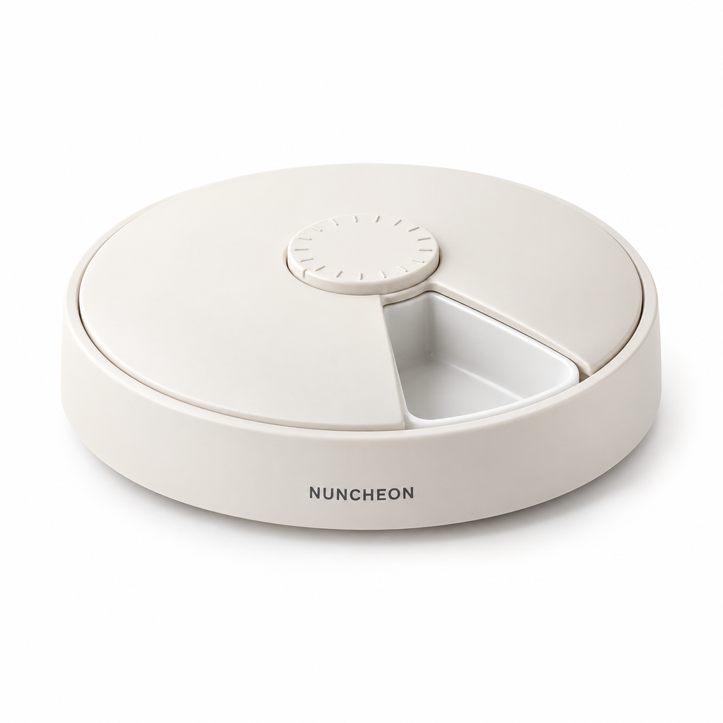 Tally Wet Feeder 4-Meal in Chalk, three-quarter view